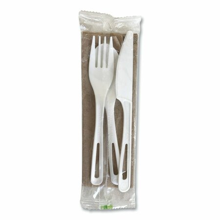 WORLD CENTRIC TPLA Compostable Cutlery, Fork/Knife/Spoon/Napkin, White, 250PK AS-PS-TNL